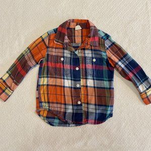 Gap Orange & Blue Plaid Button Up